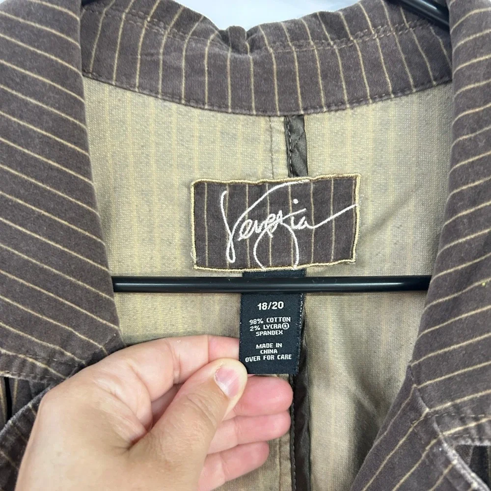 Brown Pinstripe Cotton Stretch Blazer 18/20 Academia Preppy Workwear Venezia